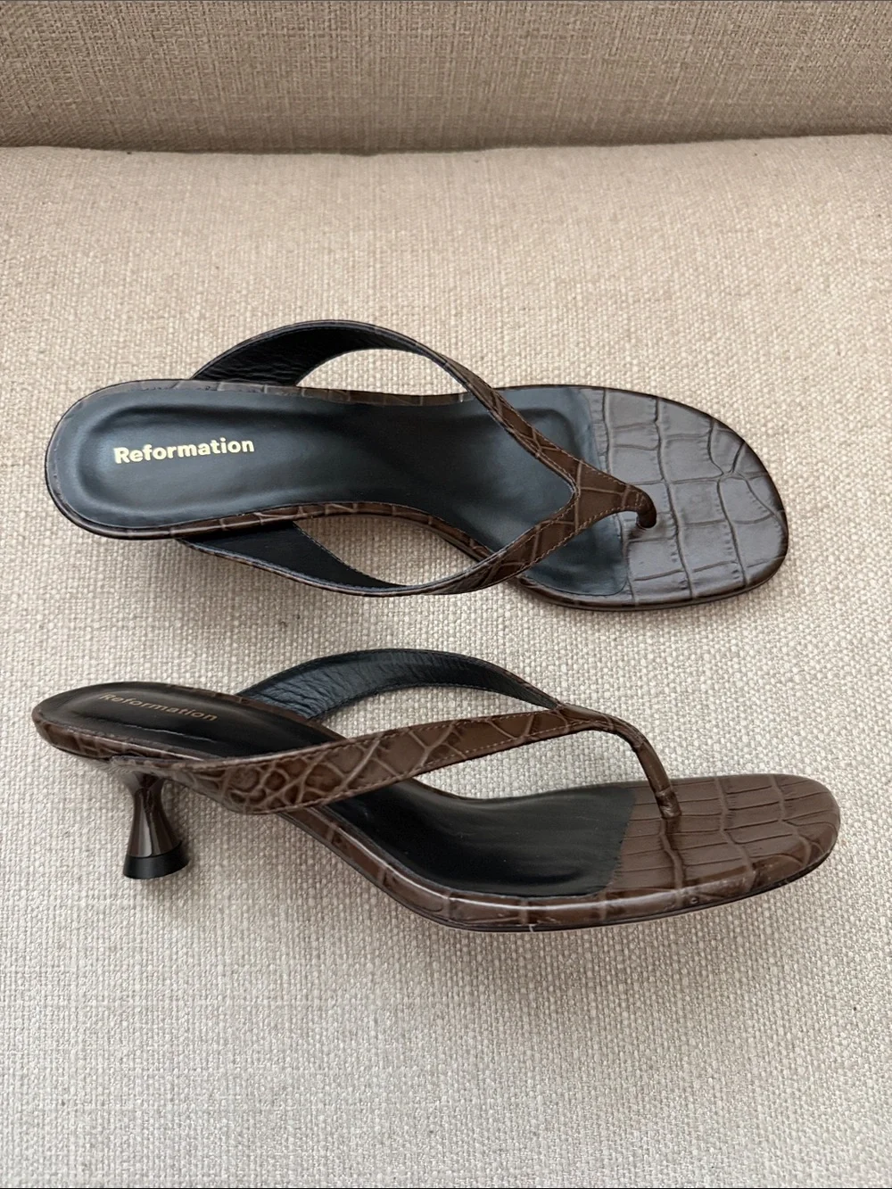 NEW! Reformation Sophie Brown Croc Heeled Sandal Size 6.5